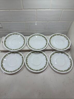 Corelle Spring Blossom Green Crazy Daisy Saucers Corning Pyrex Collectible 6pcs